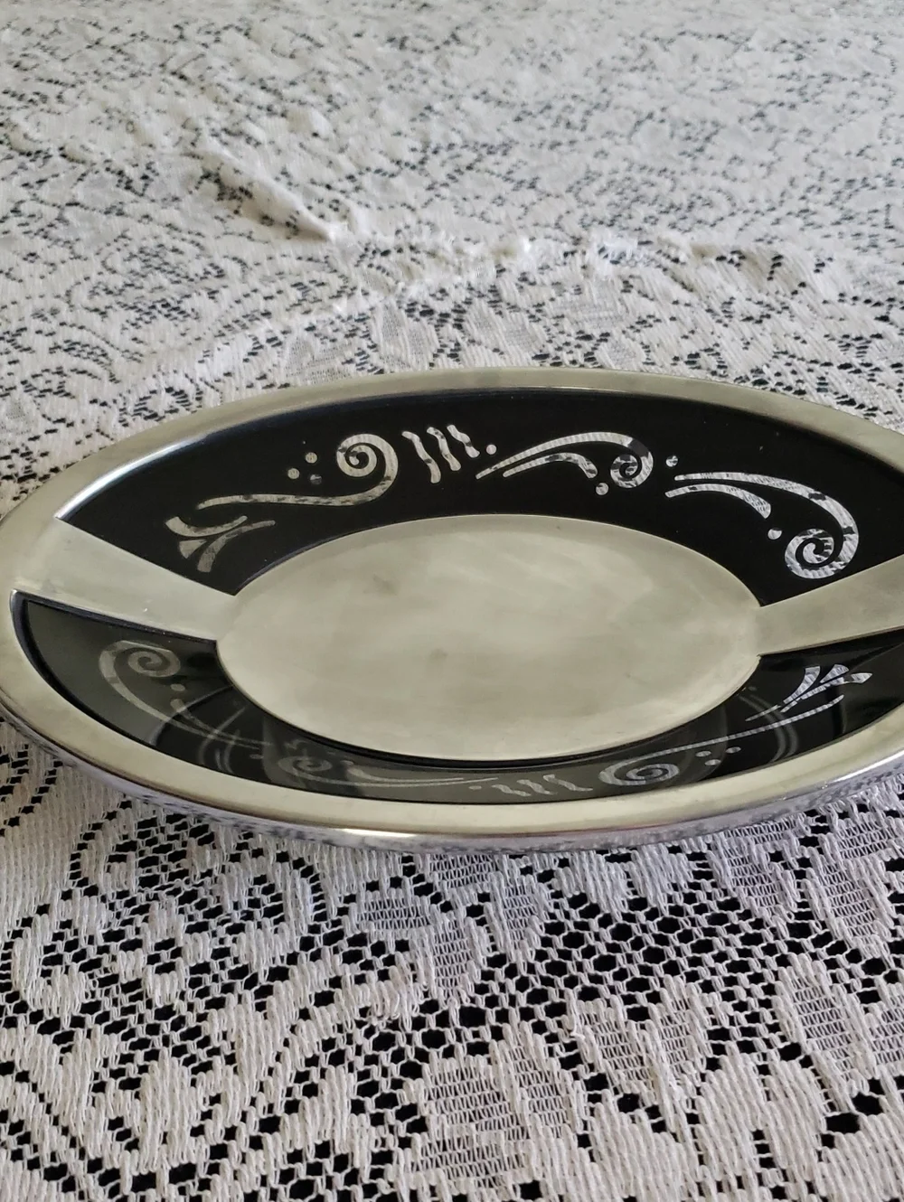 Lenox Decorative Black and Silver Oval Serving Tray - Elegant Home Dining Accent